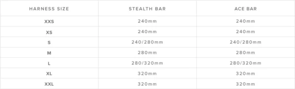 Size Chart Mystic Spreader Bar